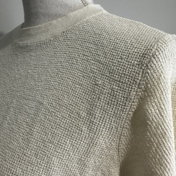 Eileen Fisher Womens Knit Blouse Short Sleeve Cream Size Large Organic Linen - Picture 5 of 6